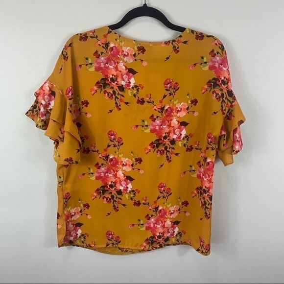 Come Vintage mustard floral top layered sleeve M (K1) - Picture 6 of 11
